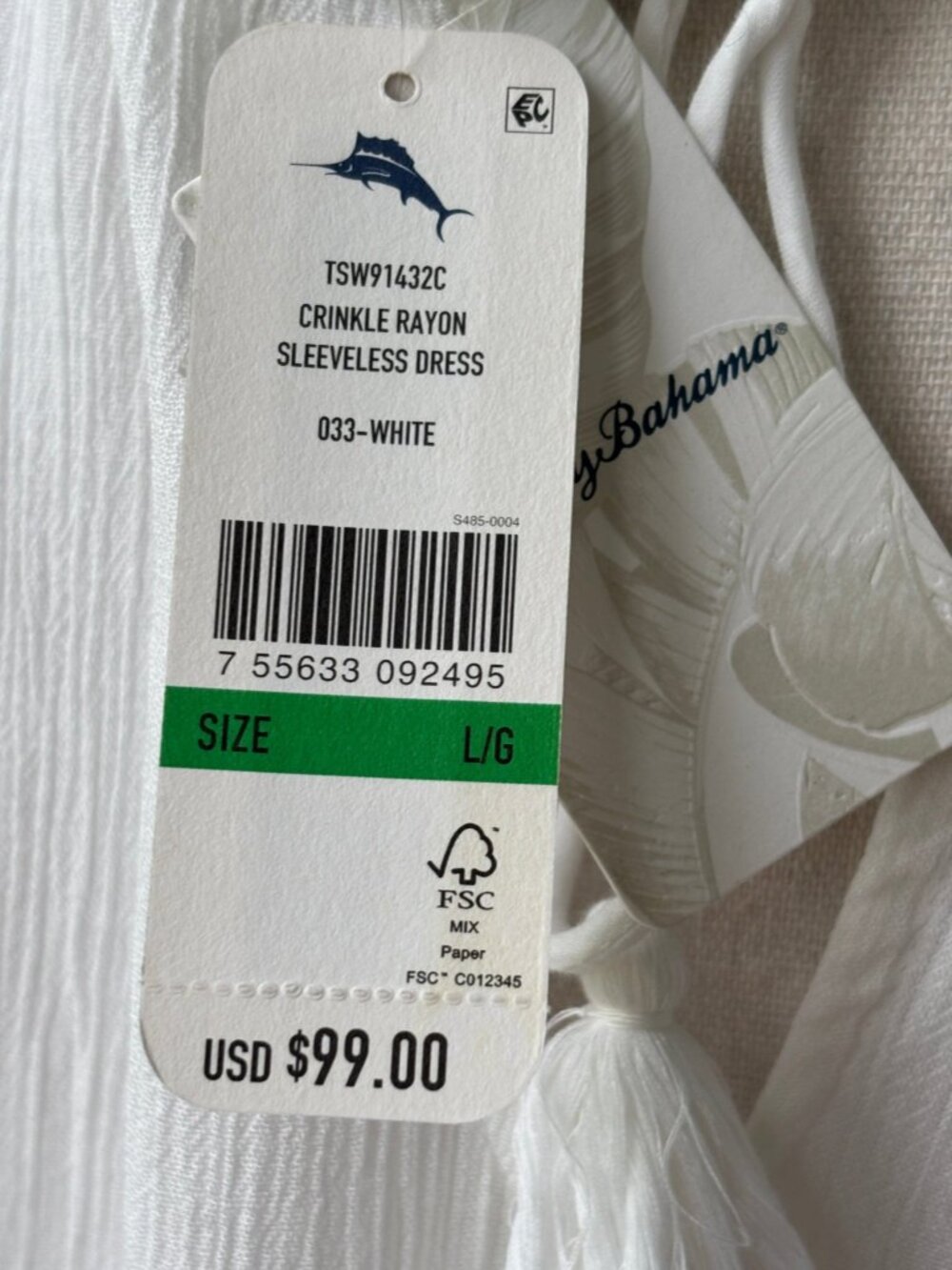 Tommy Bahama Crinkle Rayon Sleeveless Dress White Eyelet NWT Size L - Picture 4 of 6